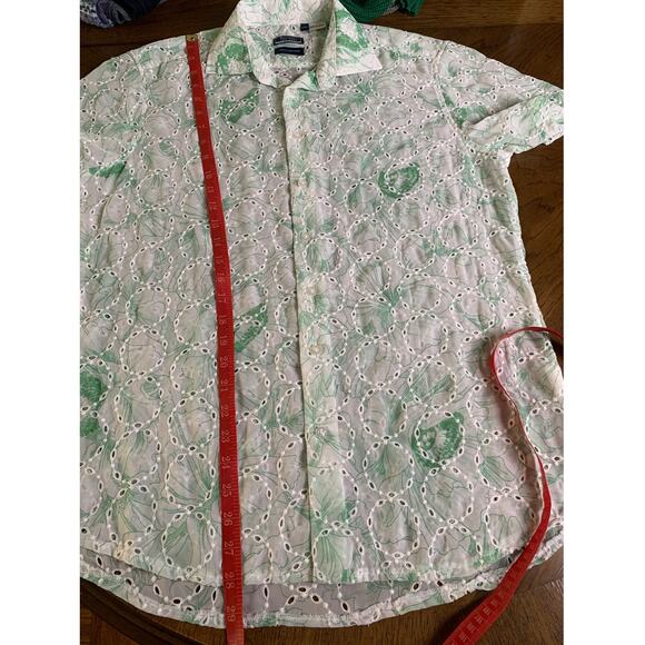 Portabella New York Embroidered Chiffon Men Shirt M Green Floral Boho - Picture 9 of 11